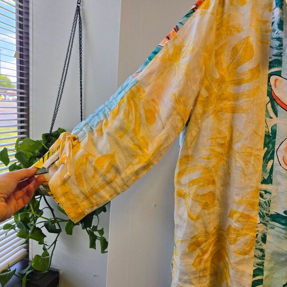 John Mark XL Floral Linen Button-Down Tropical Shirt Artsy Watercolor - Picture 9 of 13